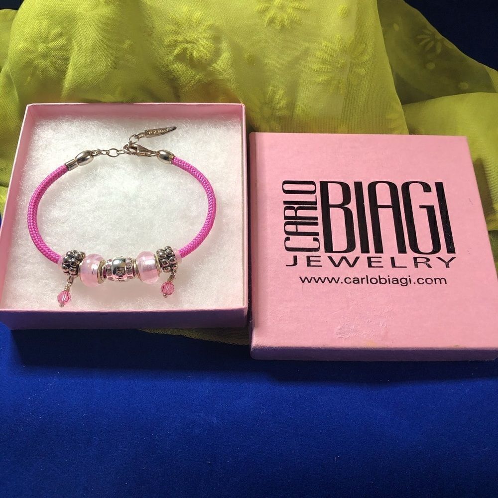 Carlo Biagi Pink Woven Cord and Silver Bracelet